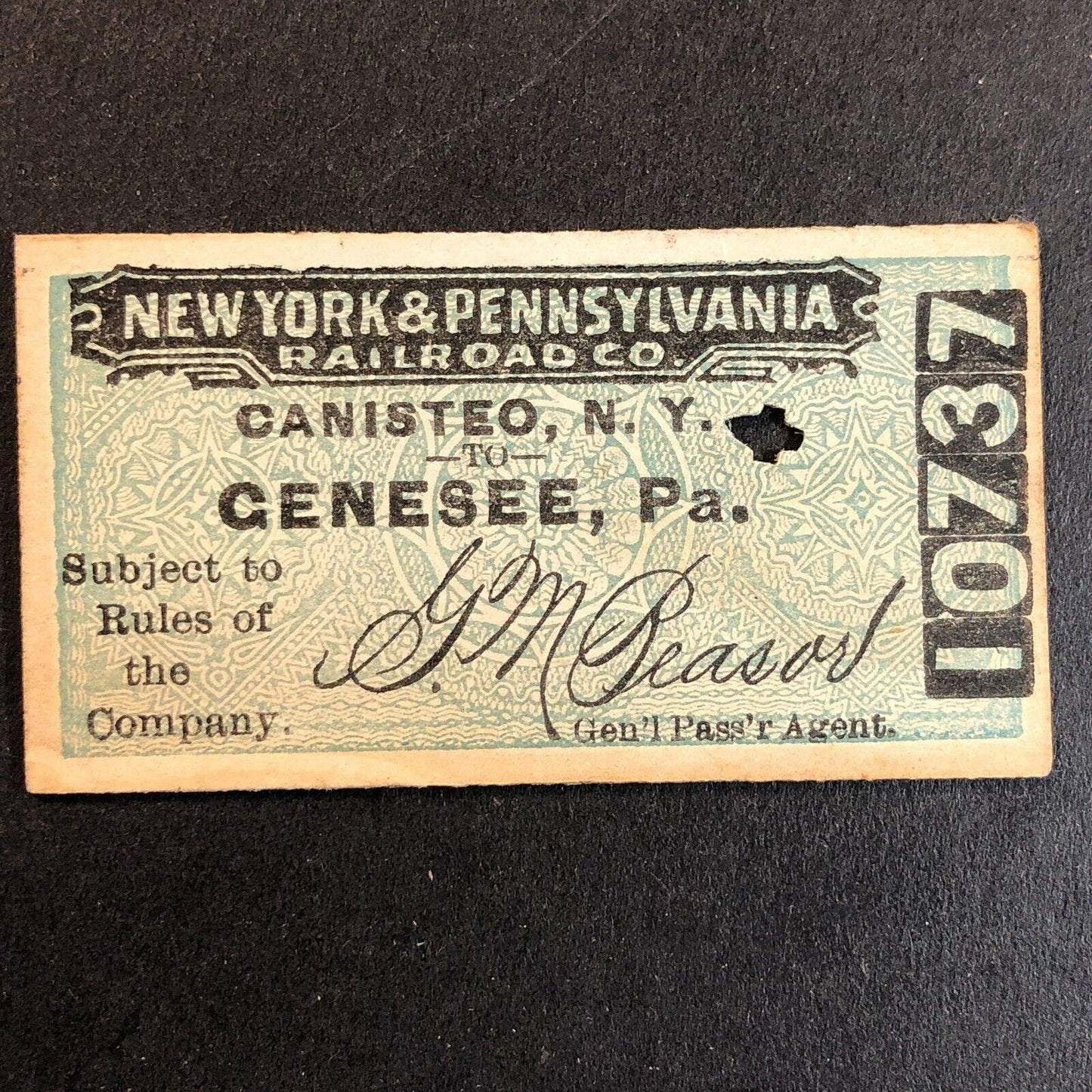 New York & Pennsylvania Railroad July 16 1917 Genesee, PA Ticket #10737