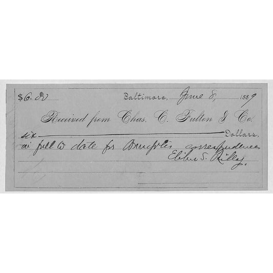 1889 Chas. C. Fulton & Co. (The Baltimore American Newspaper) Receipt
