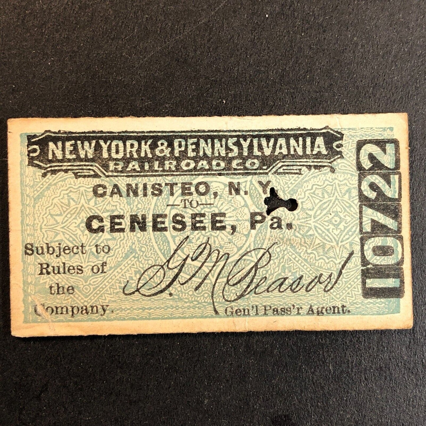 New York & Pennsylvania Railroad July 4 1917 Genesee, PA Ticket #10722
