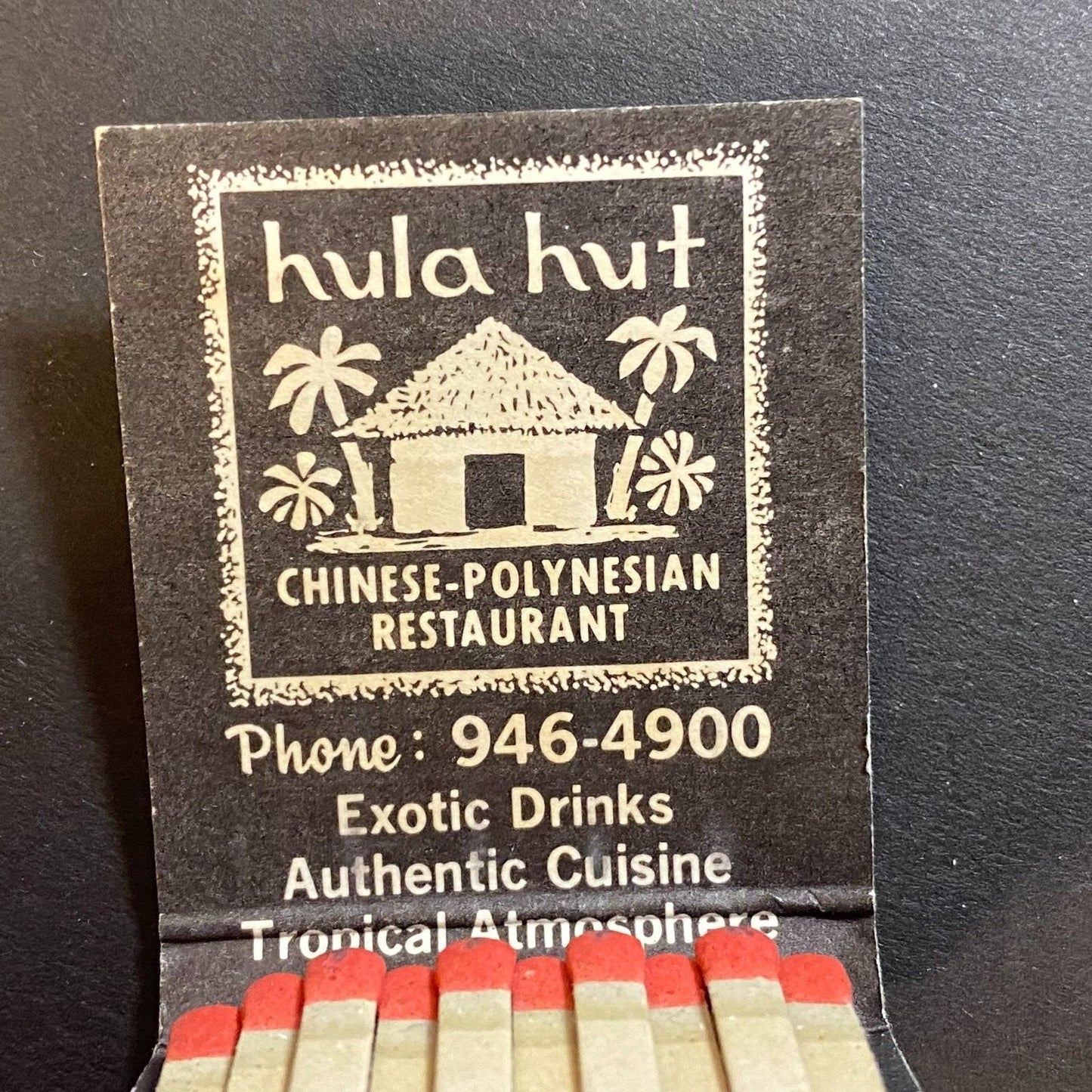 Hula Hut Chinese Polynesian Restaurant Wheaton, MD Matchbook c1973 Scarce