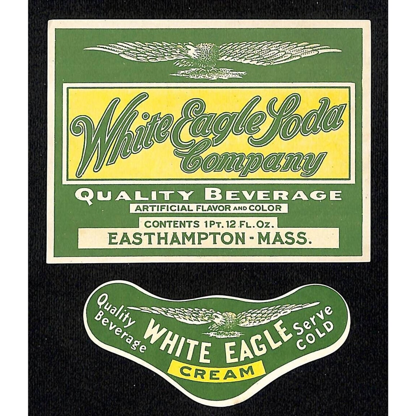 White Eagle Soda Co* Cream Soda Label Set Easthampton, MASS c1930's