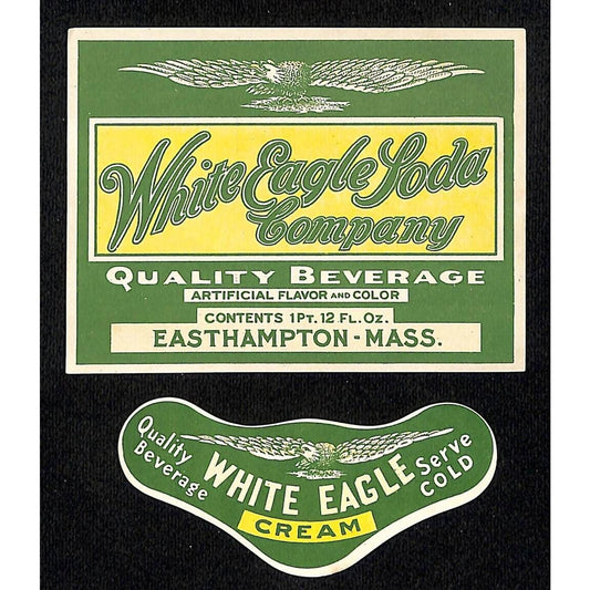 White Eagle Soda Co* Cream Soda Label Set Easthampton, MASS c1930's