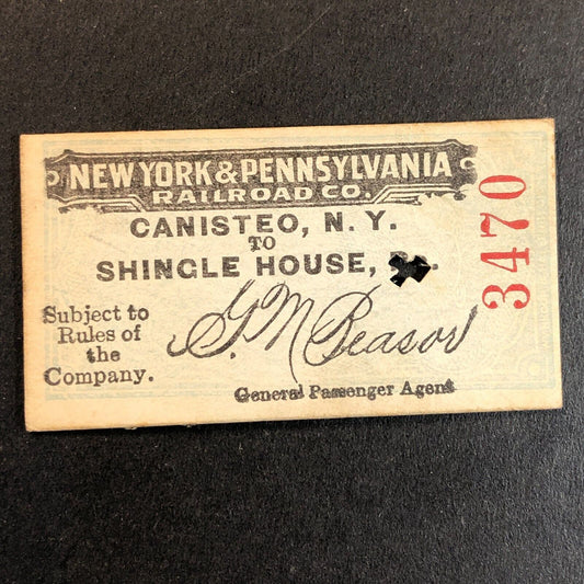 New York & Pennsylvania Railroad July 17 1917 Shingle House Ticket #3470 Scarce