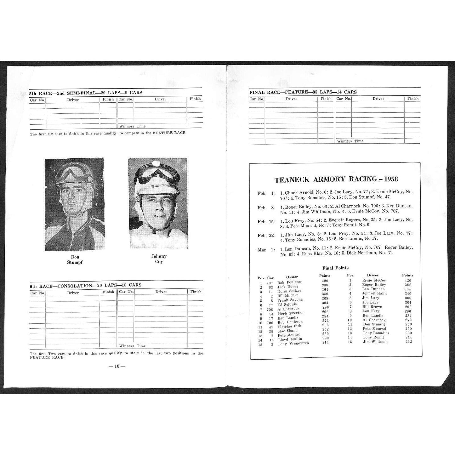 Teaneck Armory 1959 Season Sat Night Midget Race Auto Racing Program 8pp* Scarce