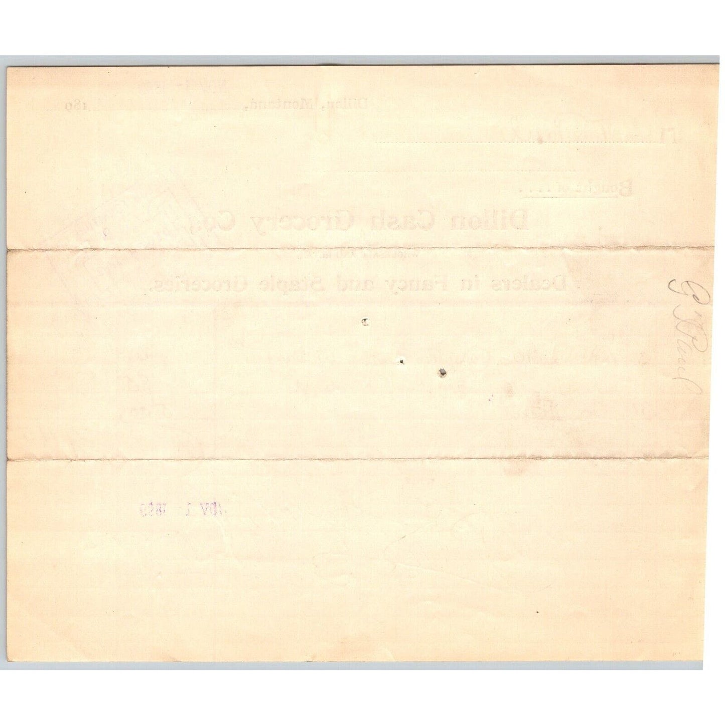 Dillon, MT Dillon Cash Grocery Co. Fancy Groceries 1899 Billhead G.T. Paul*