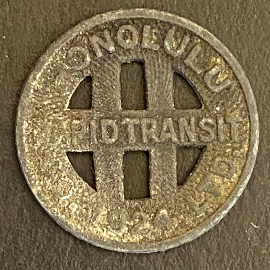 Honolulu Rapid Transit 1924 G/F One Full Fare Transit Token Zinc 16mm (#1)