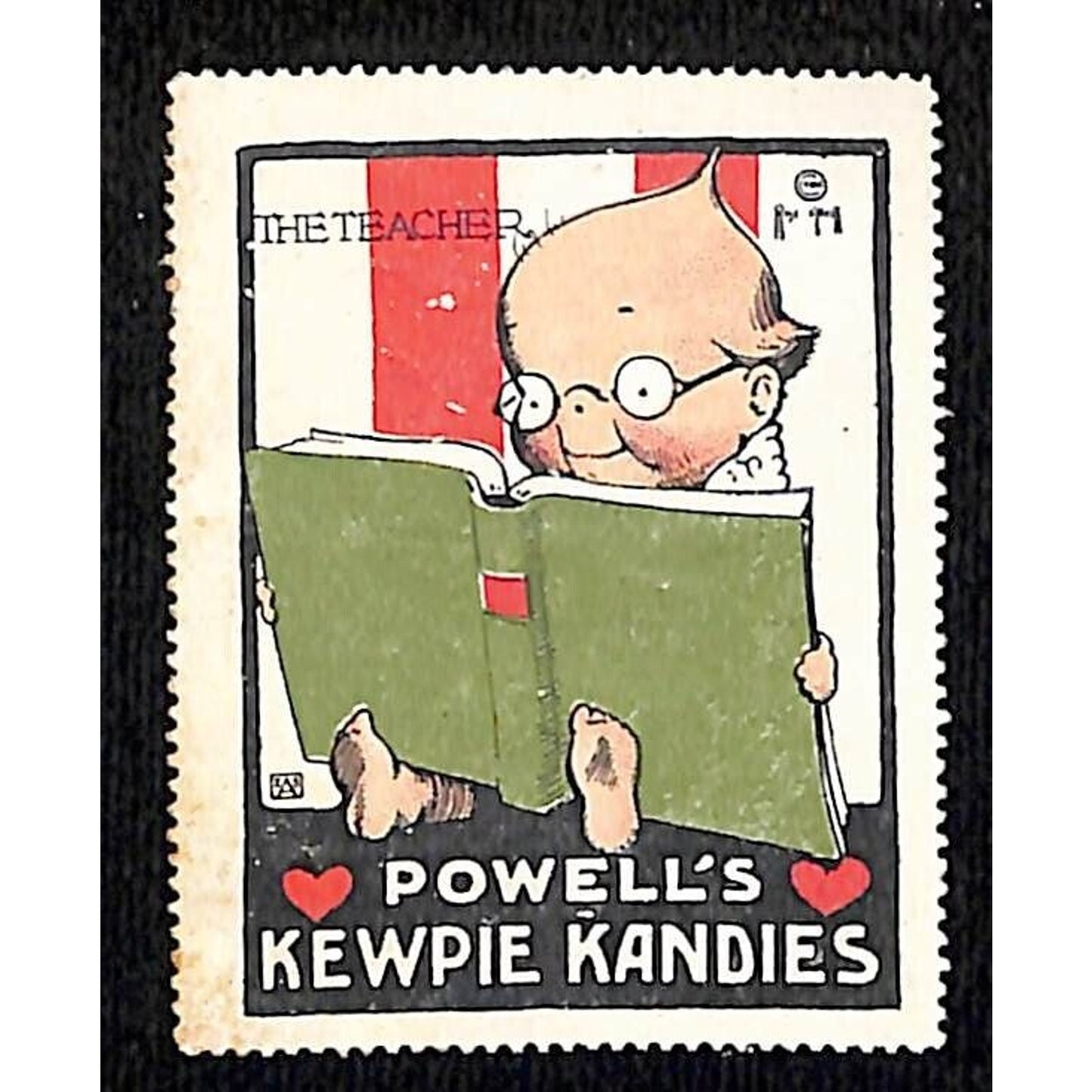 Powell's Kewpie Kandies "The Teacher" Poster / Cinderella Stamp (#2) c1915