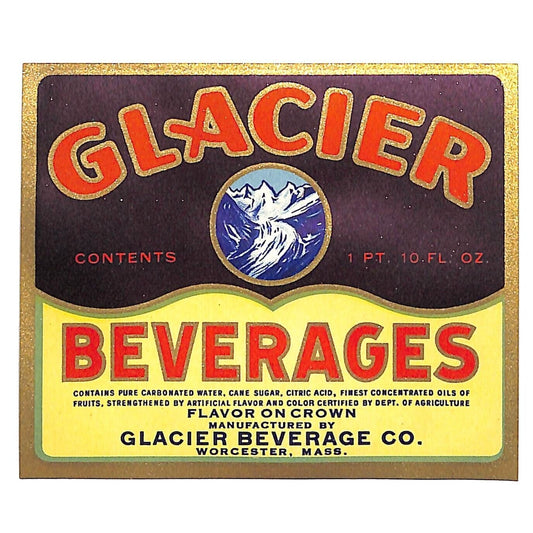 Glacier Beverages Worchester, MASS (Sthika) Paper Club Soda Label c1940's