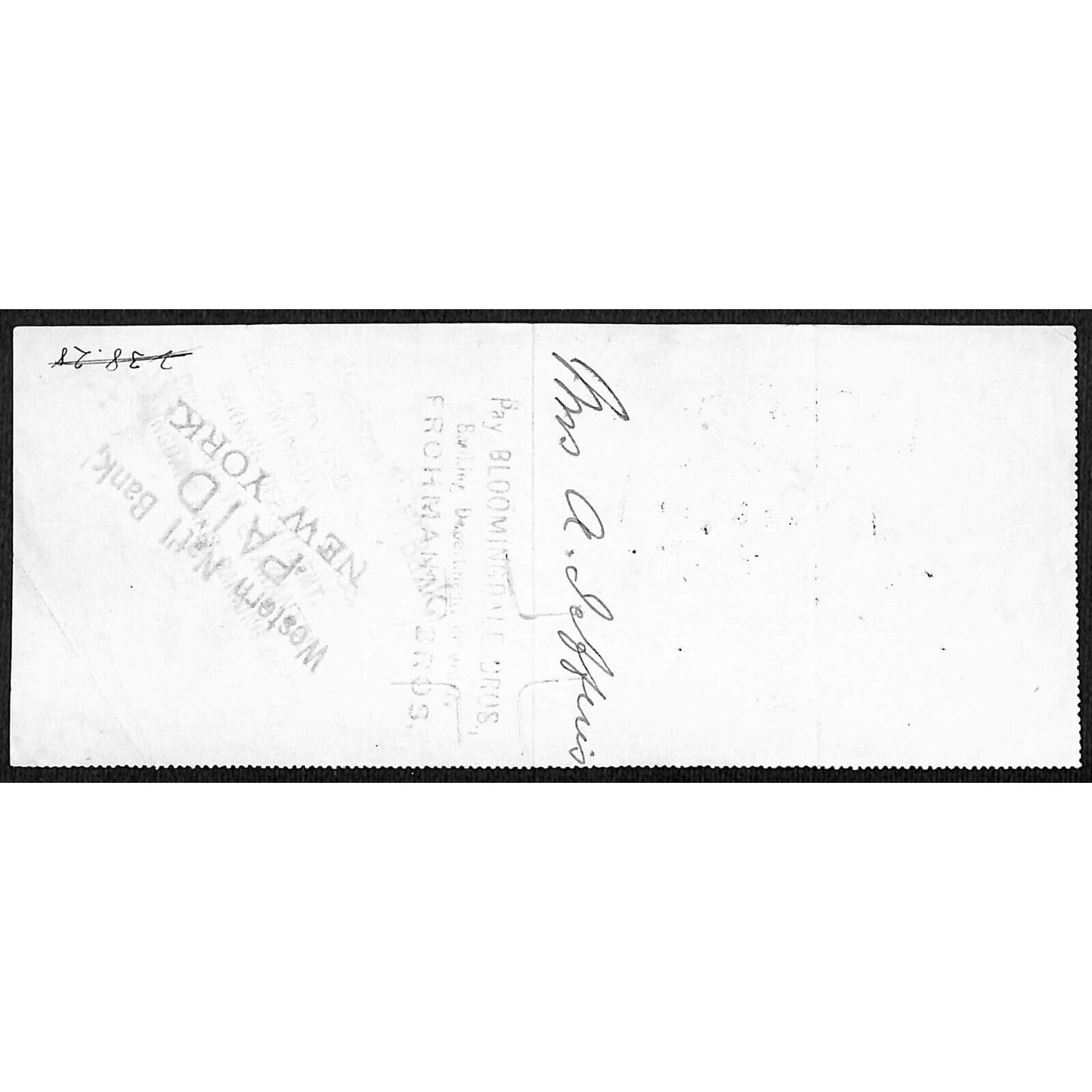 1901 Wells Fargo & Co Bank 63 Broadway NYC Check to A. Jefferies $8