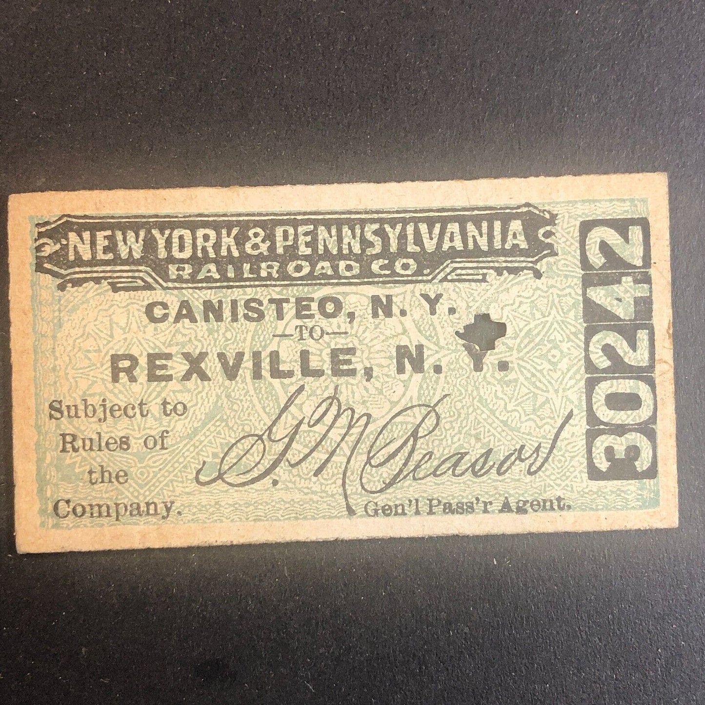 New York & Pennsylvania Railroad July 18 1917 Rexville, NY Ticket #30242