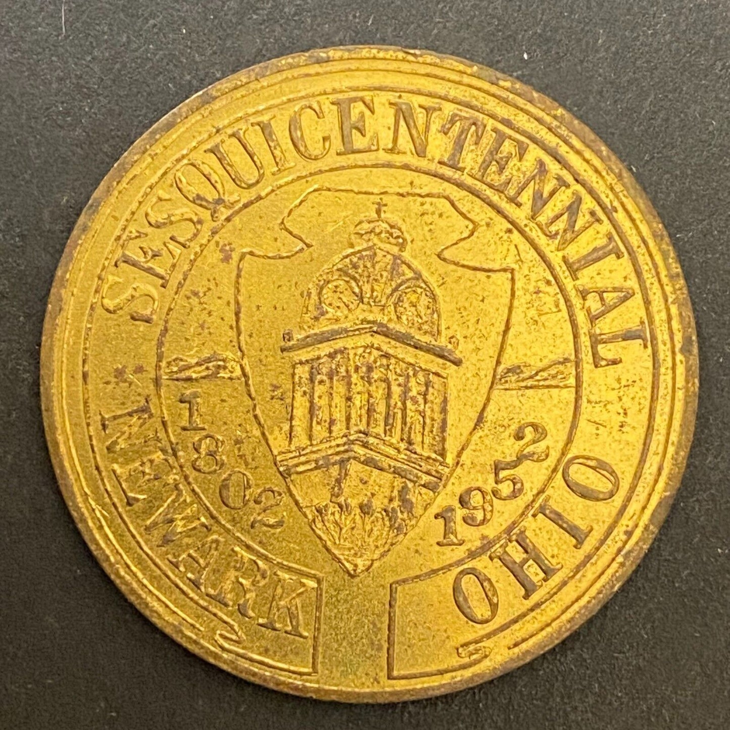 Newark, Ohio Sesquicentennial 1802 - 1952 G/F 50¢ Brass Trade Token 32mm (#12)