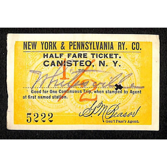 New York & Pennsylvania Railroad RY July 7 1917 Whitesville Ticket #5222