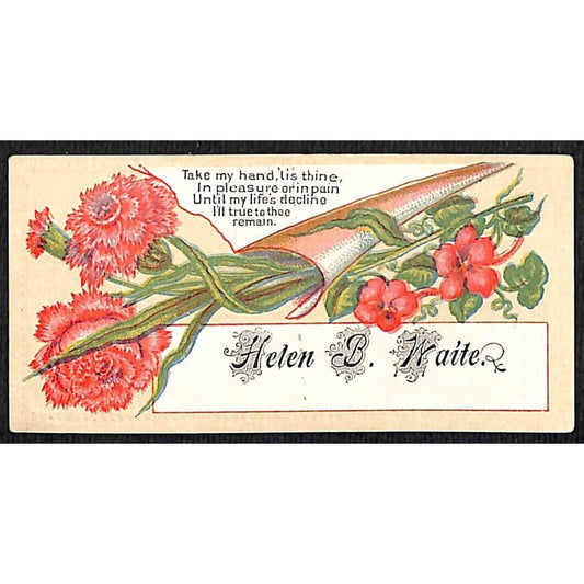 "Helen B. Waite" Victorian Calling Greeting Card - Floral Romantic Poem