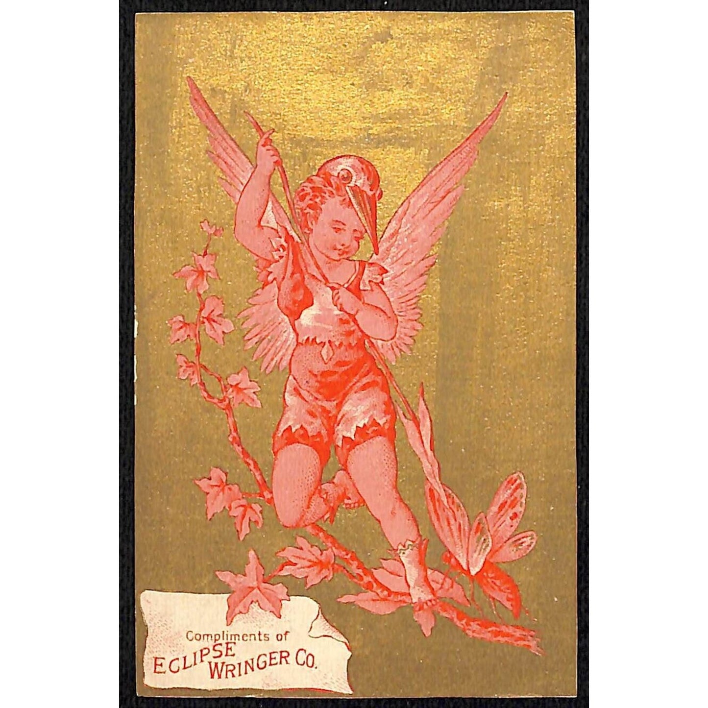 Eclipse Wringer Co. / Spring Beds Victorian Trade Card Girl Hunting Insect