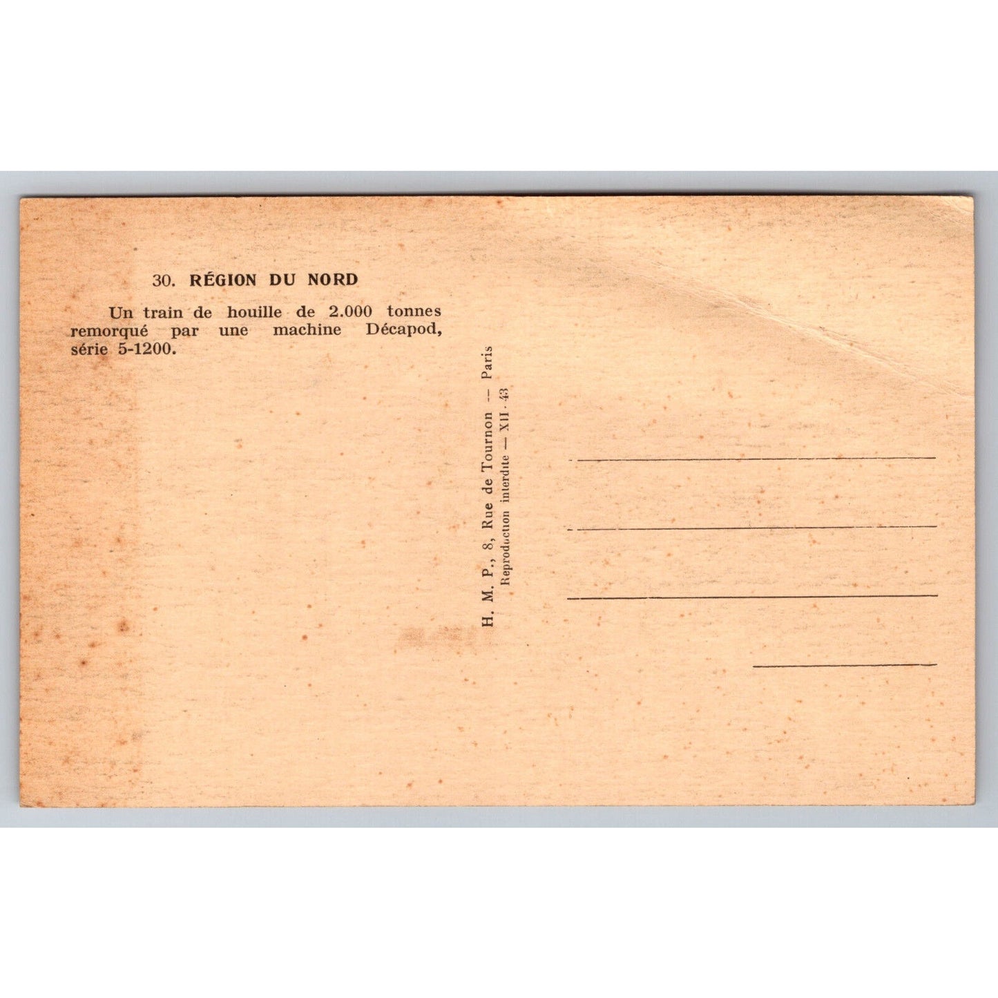 French Railroad RPPC* Postcard Machine Decapod Series 5-1200 c1900 H.M.P.