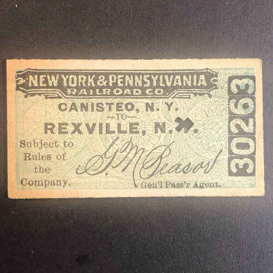 New York & Pennsylvania Railroad July 26 1917 Rexville, NY Ticket #30263