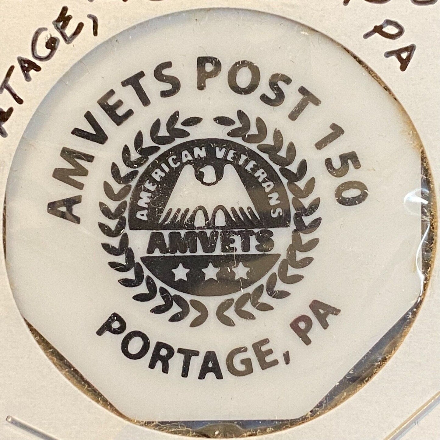 Portage, PA AMVETS Post 150 c1980's Hexagon Plastic Token "Mixed Drink" 1 3/8"