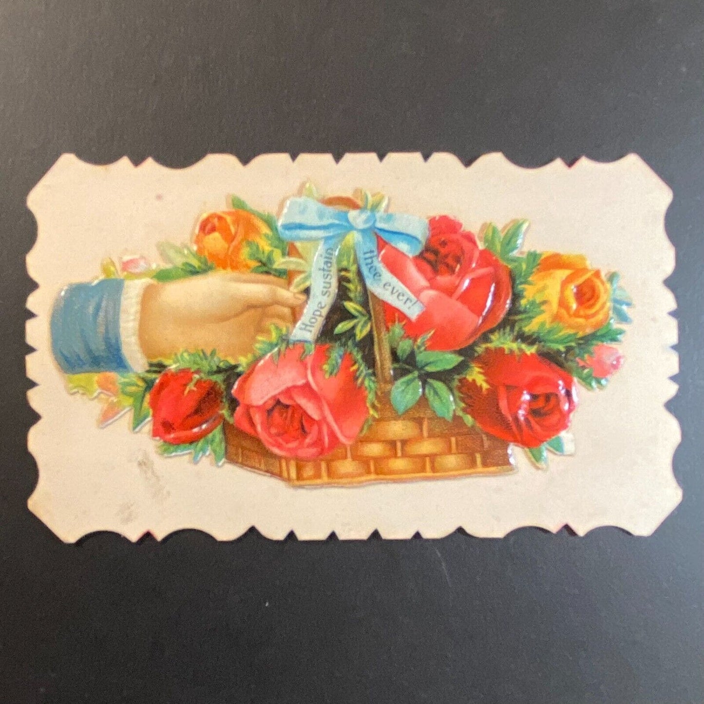 "Amelia Thibault" Victorian Hidden Name Card Basket Flowers Hope Sustain Thee