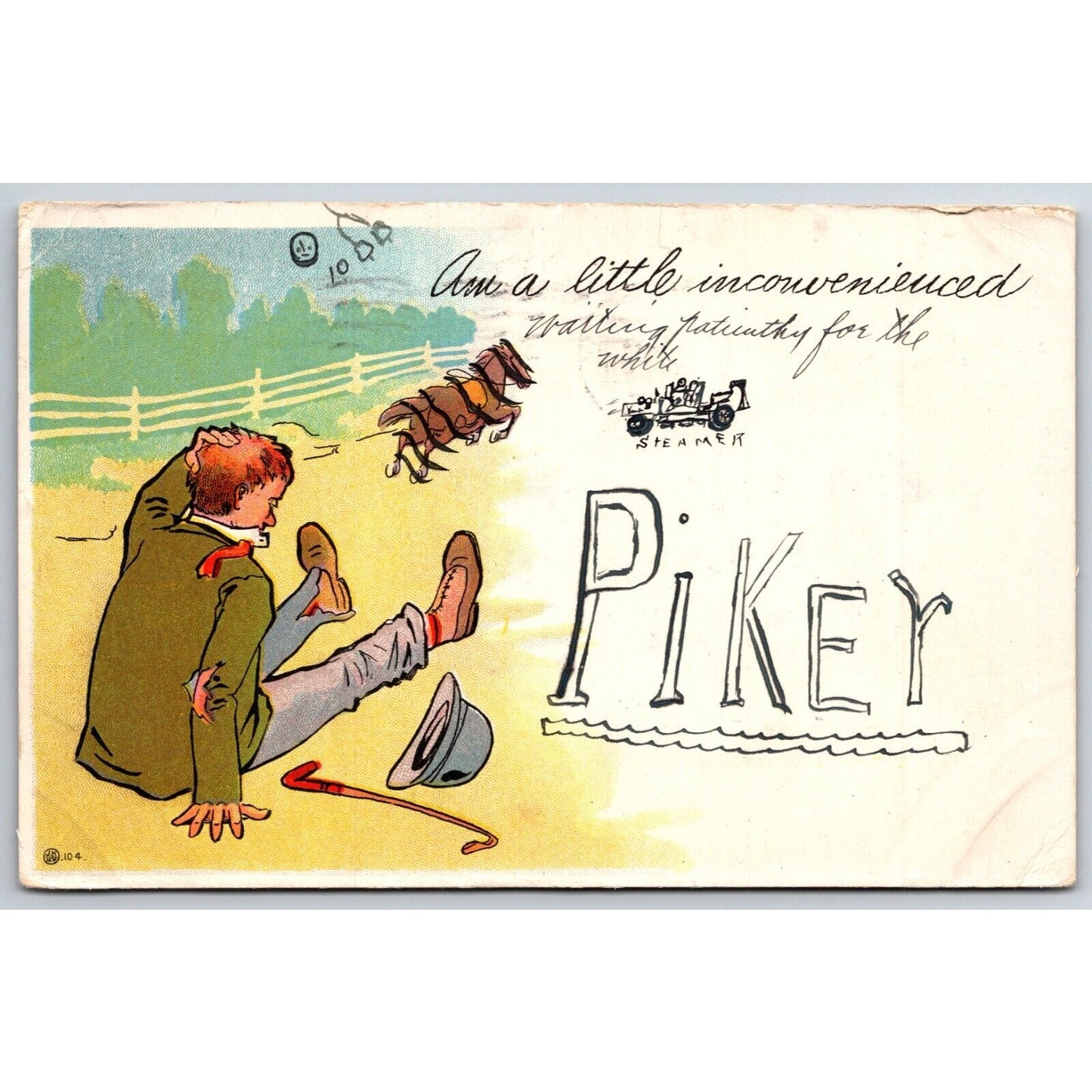 Funny Comic Cartoon Equestrian Horse Throws Rider Postcard PM 1906