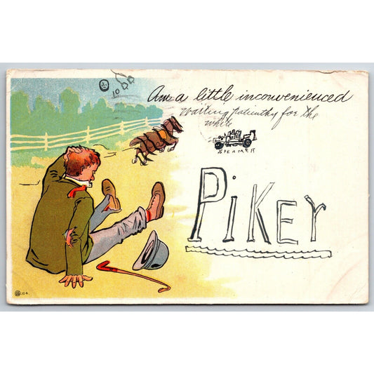 Funny Comic Cartoon Equestrian Horse Throws Rider Postcard PM 1906