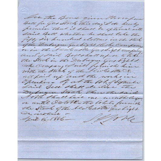 1886 Partial ? Correspondence Letter re: Dubuque Gas & Light Co. (Iowa?)