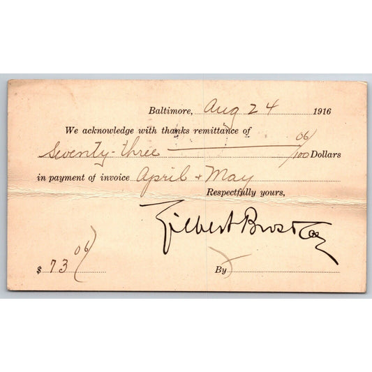 Gilbert Power Co. Baltimore, MD 1916 Payment Receipt Postcard