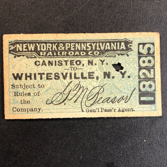 New York & Pennsylvania Railroad July 27 1917 Whitesville, NY Ticket #18285