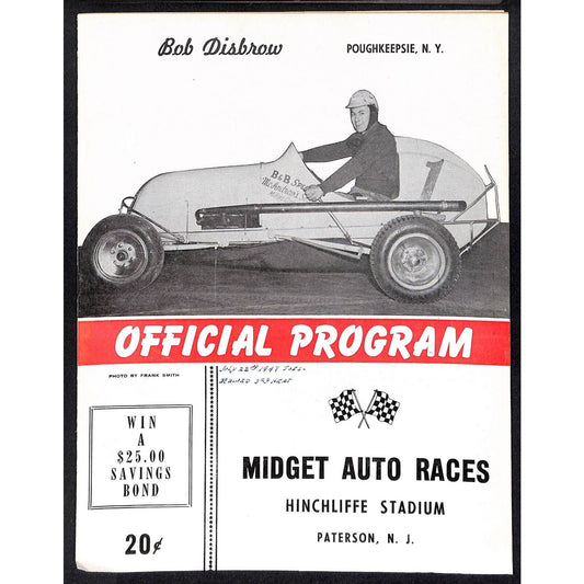 Hinchliffe Stadium Midget Auto Races 7/22 1947 Program Bob Disbrow 4pp VGC