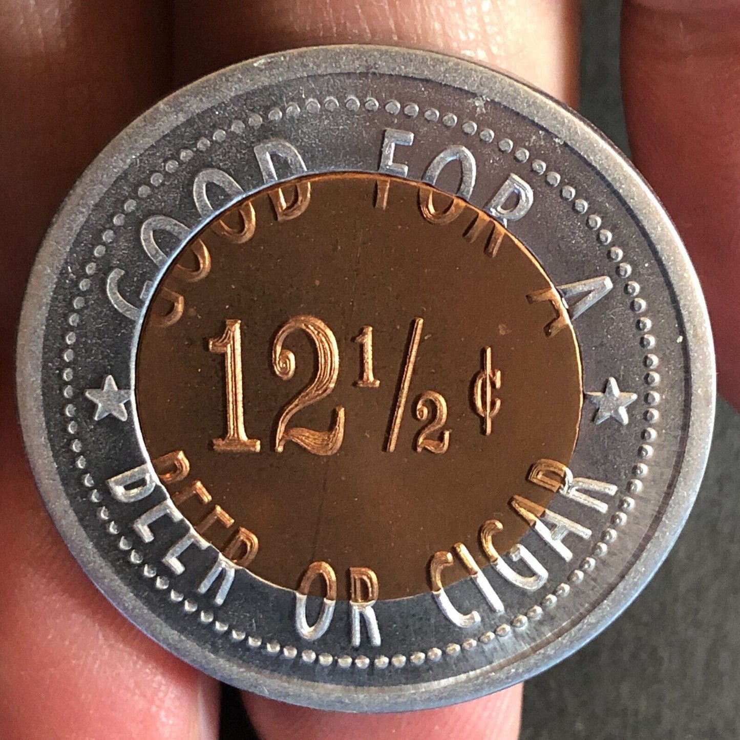 Jerry Adams Token Collector* Keller, TX Bimetallic 12 1/2¢ Trade Token VGC 30mm
