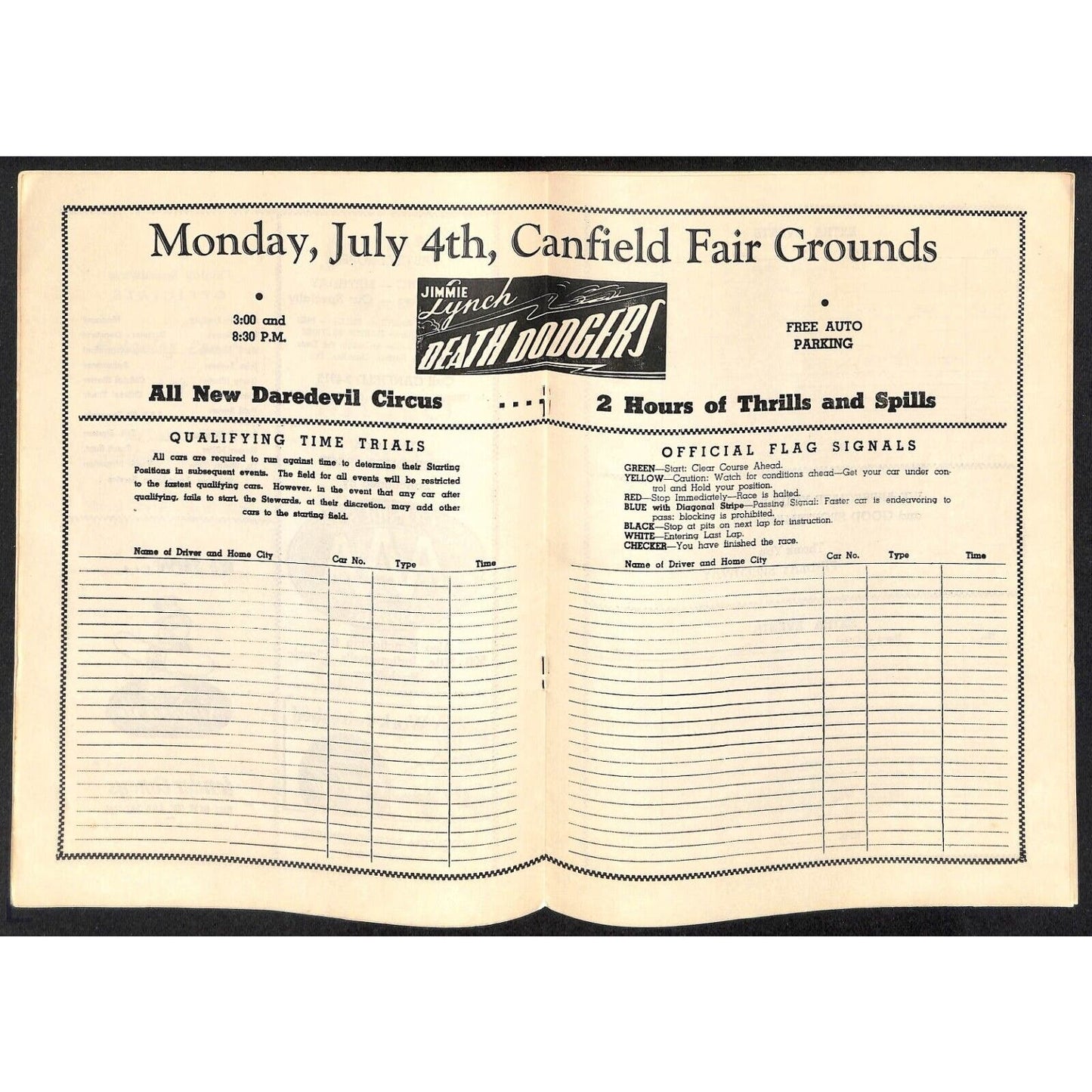 Canfield Speedway Auto Racing Program AAA 100-Lap Gold Cup Ollie / Wilson c1948