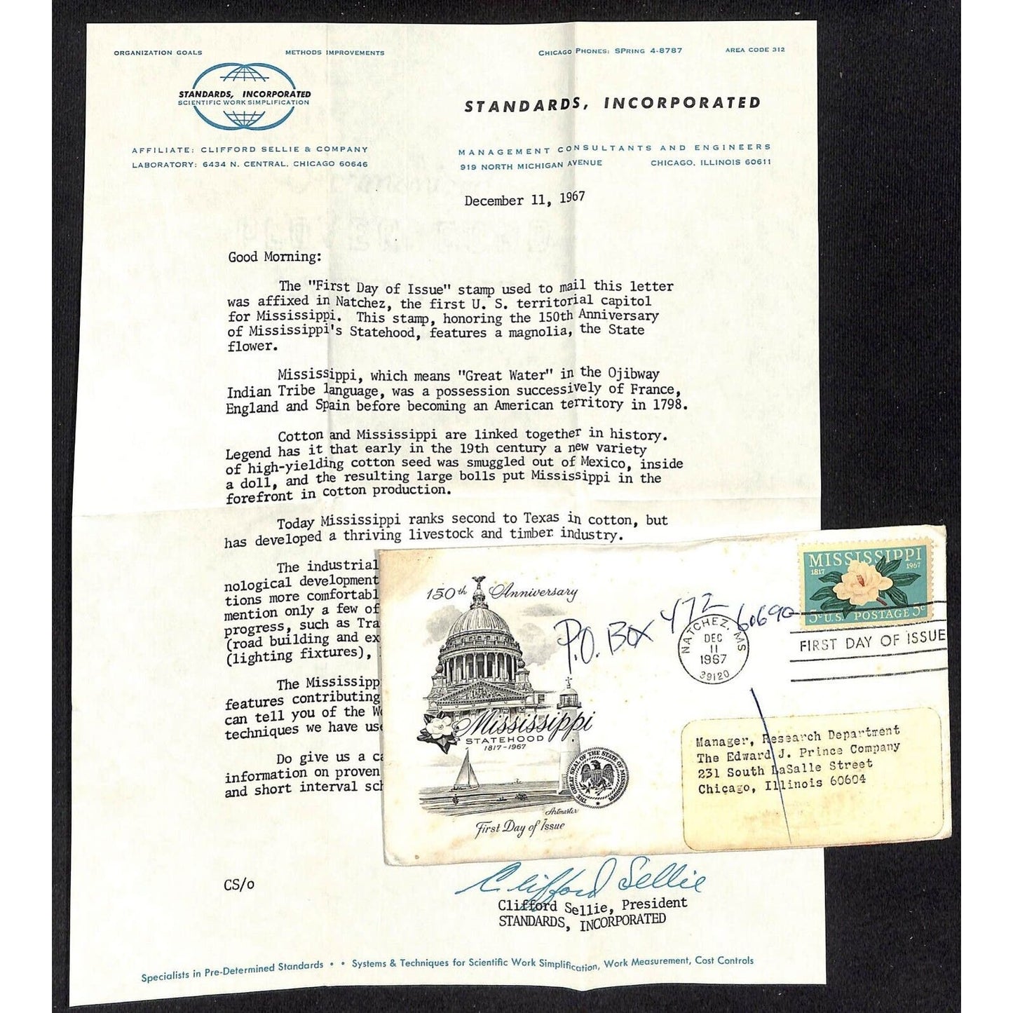 Group of 6 1967 Mississippi & George Washington First Day Covers and Contents