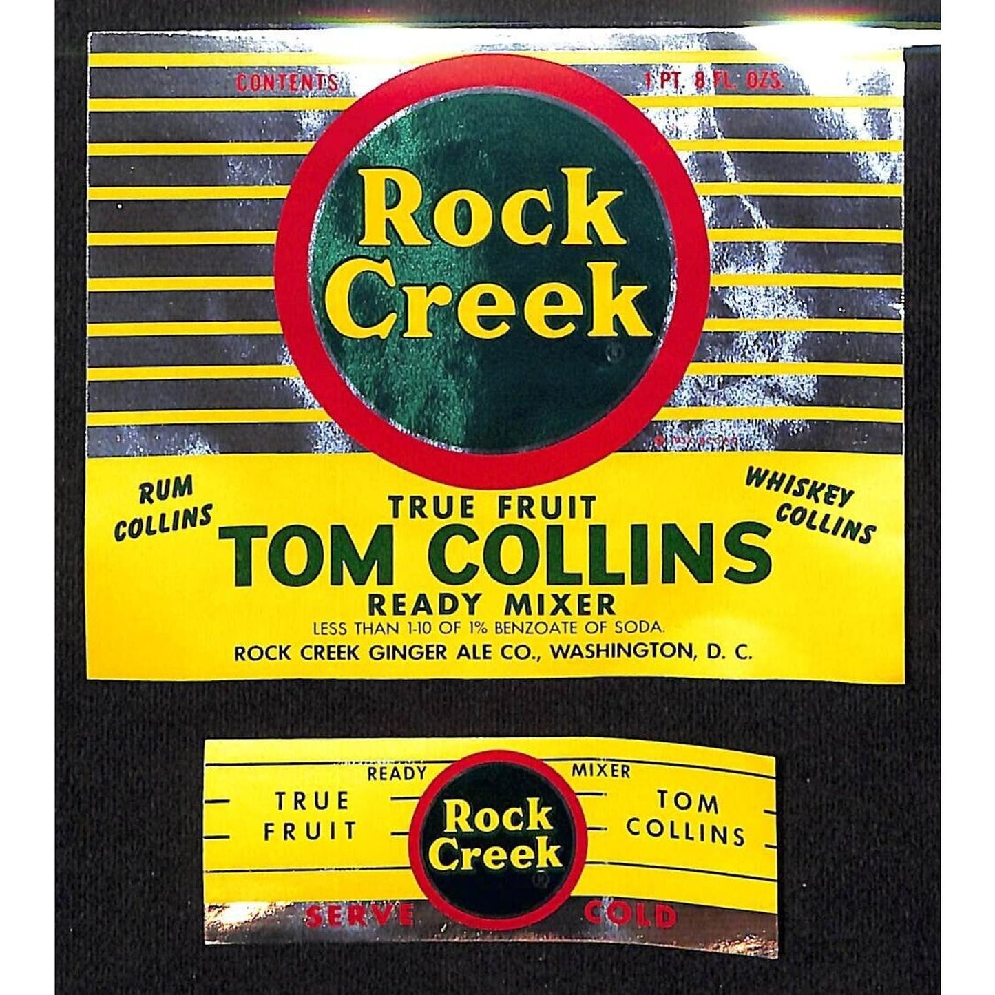 Rock Creek Tom Collins Mixer Paper Label Set Washington, DC c1954 VGC Scarce