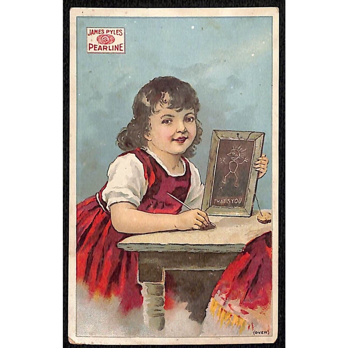 James Pyle's Pearline Victorian Trade Card - Girl Draws Silly Picture