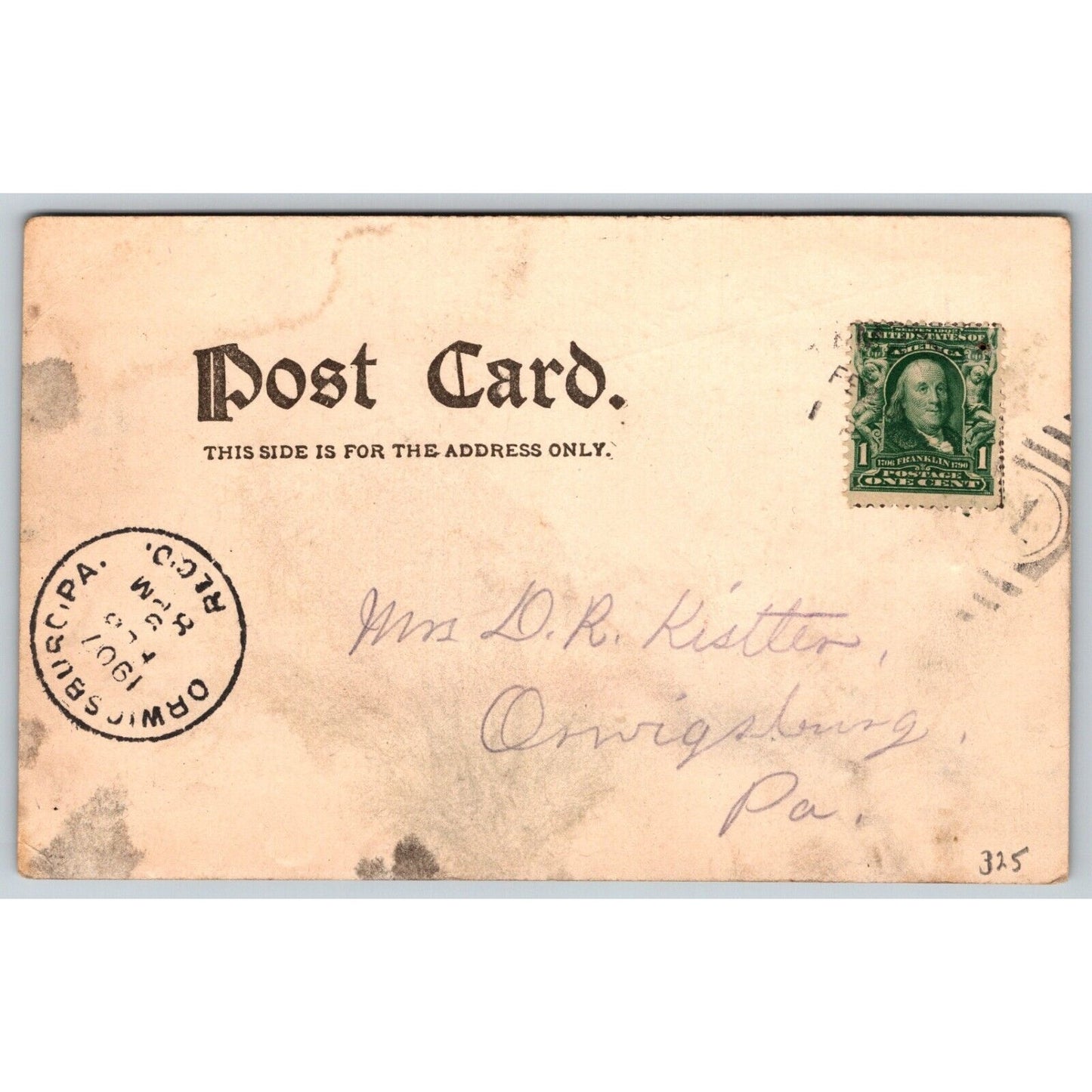 Funny Fishing Themed "Just a Line" Postcard PM 1907 Woman in Red Dress Fishing