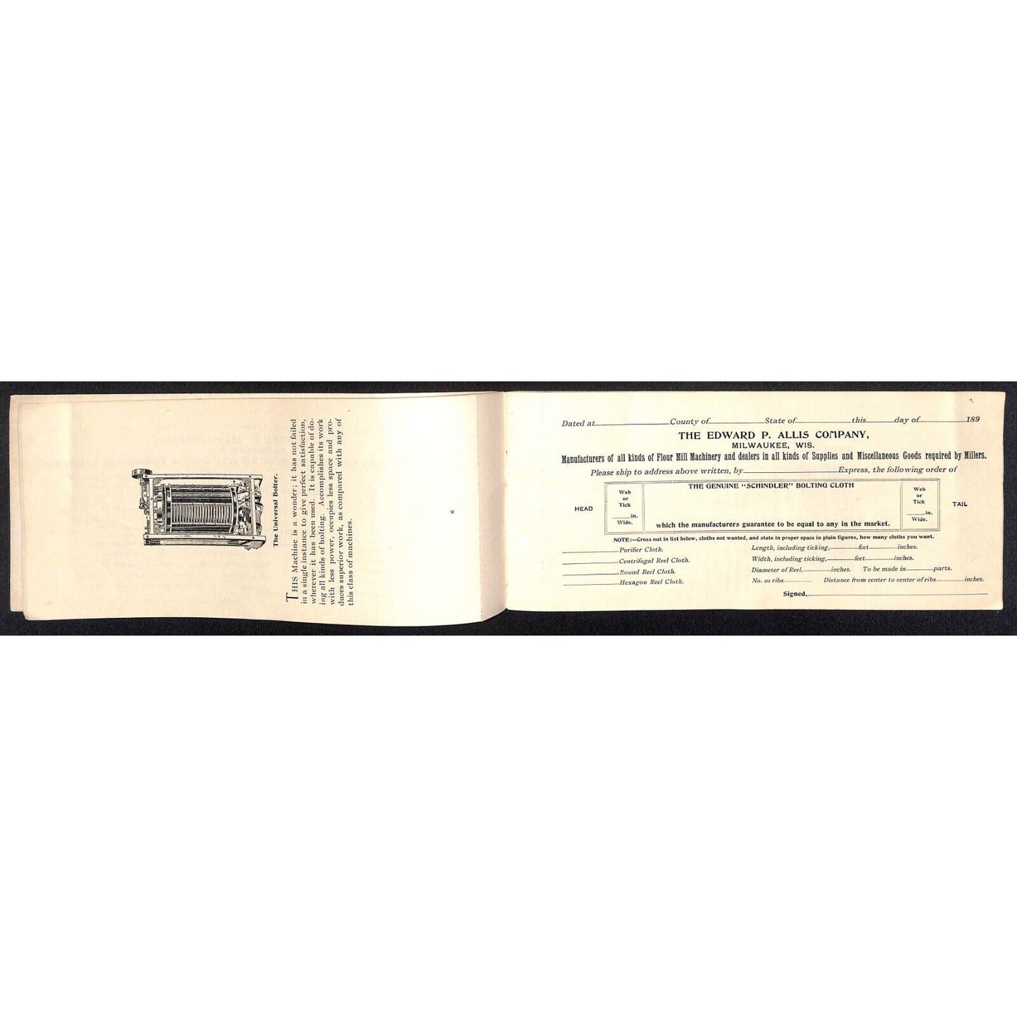 Edward. P. Allis Co. Milwaukee 1890's Wire Cloth Catalog Order Form Booklet 32pp