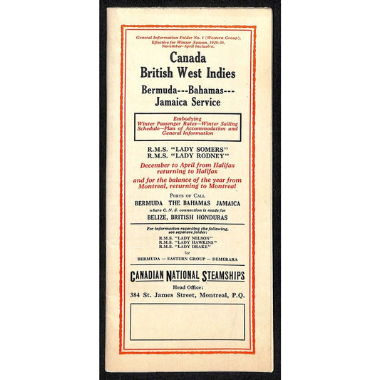 Canadian National Steamships British West Indies Brochure 1929 17" x 23" VGC