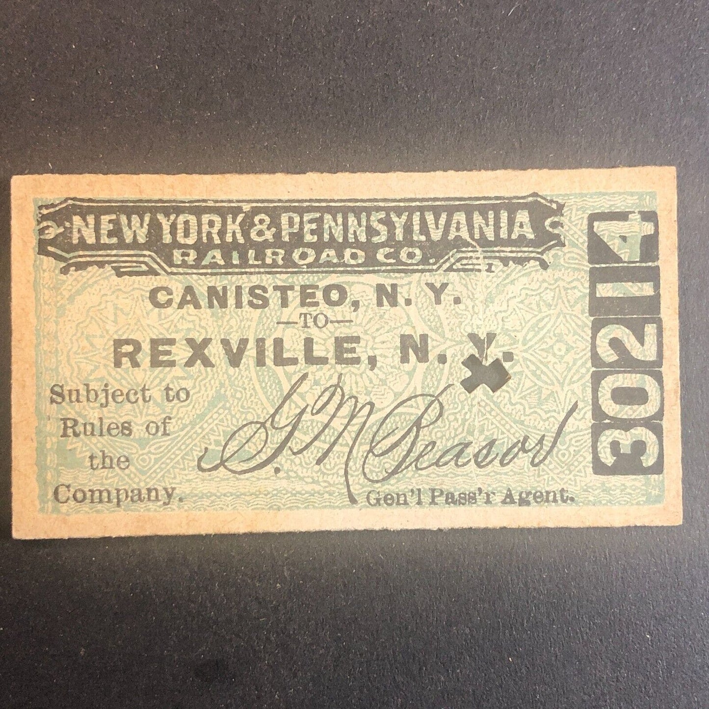 New York & Pennsylvania Railroad July 7 1917 Rexville, NY Ticket #30214
