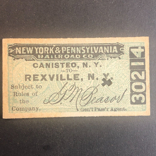 New York & Pennsylvania Railroad July 7 1917 Rexville, NY Ticket #30214