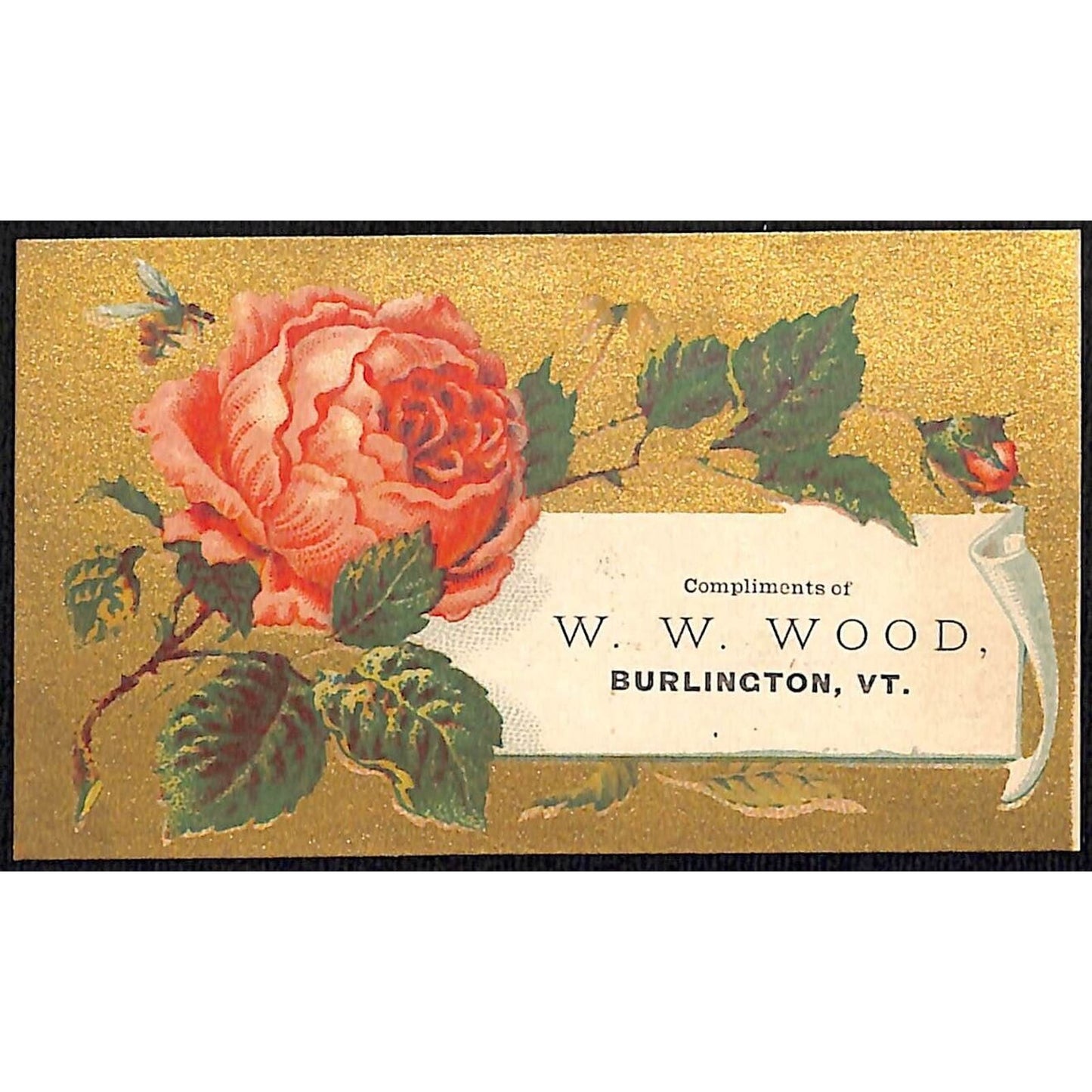 Burlington, VT W.W. Wood (Boots & Shoes) Victorian Trade Card VGC Floral