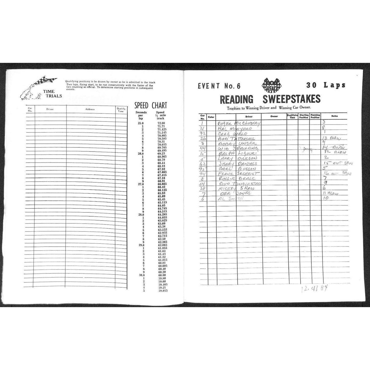 Reading Fairgrounds 1967 USAC Auto Races Program Sprint Car 8pp* Bobby Unser