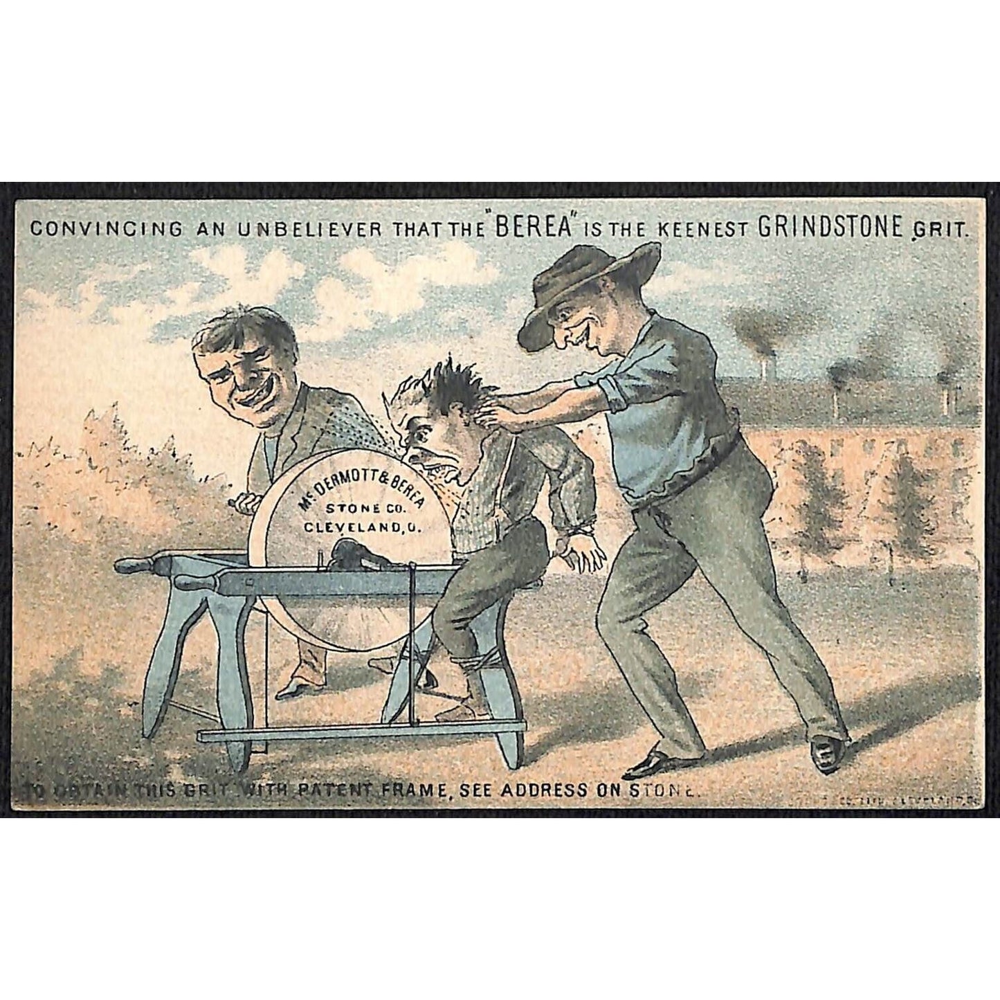McDermott & Berea Grindstone Victorian Trade Card - Gruesome Use of Product