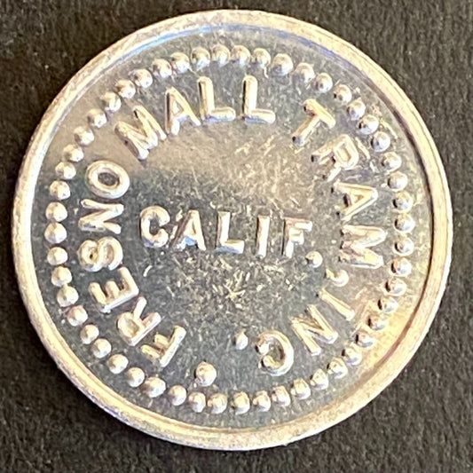 Fresno Mall Trams "One Ride" Alum. Transit Token 16mm Scarce