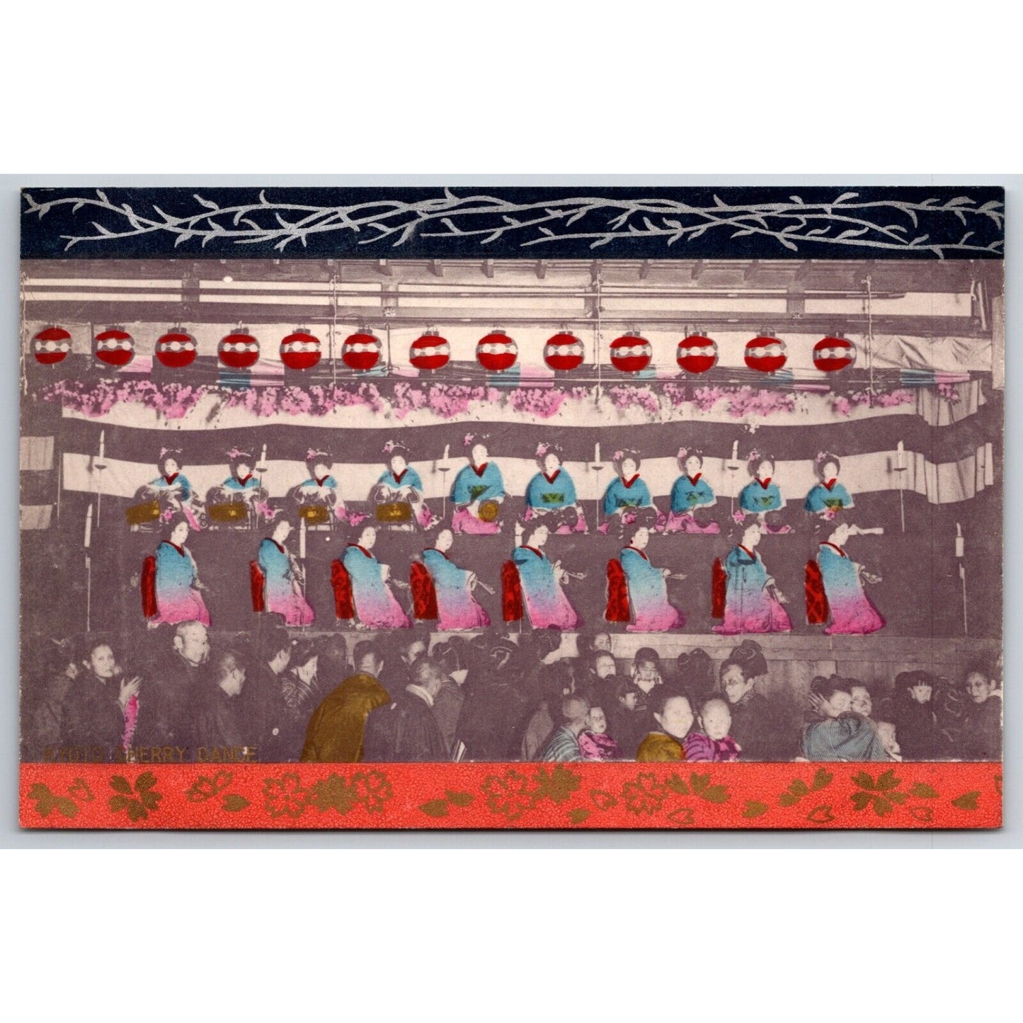 Kyoko Cherry Dance Japanese Postcard Tinted & Gilt Accents RPPC* c1901-07 VGC