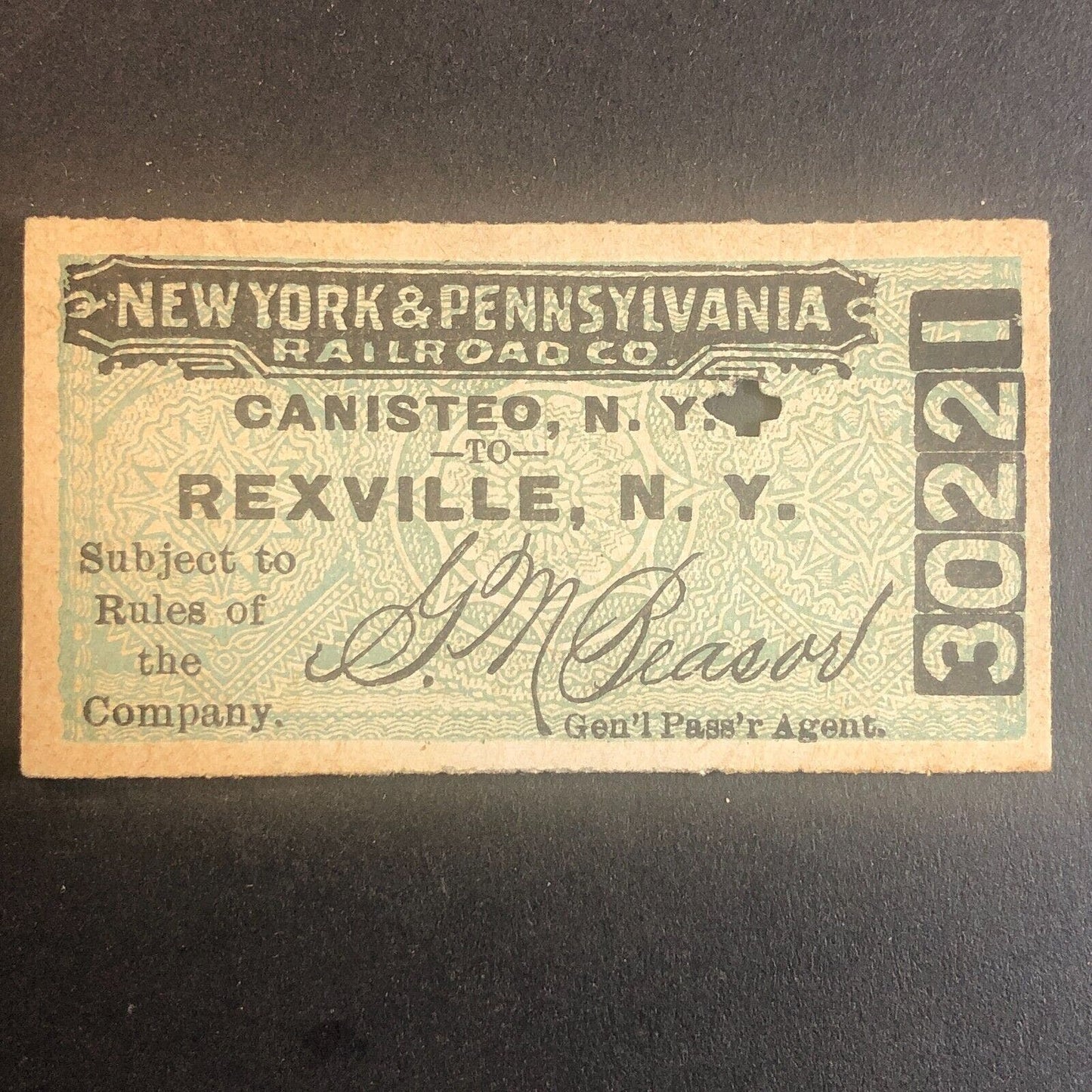 New York & Pennsylvania Railroad July 11 1917 Rexville, NY Ticket #30221