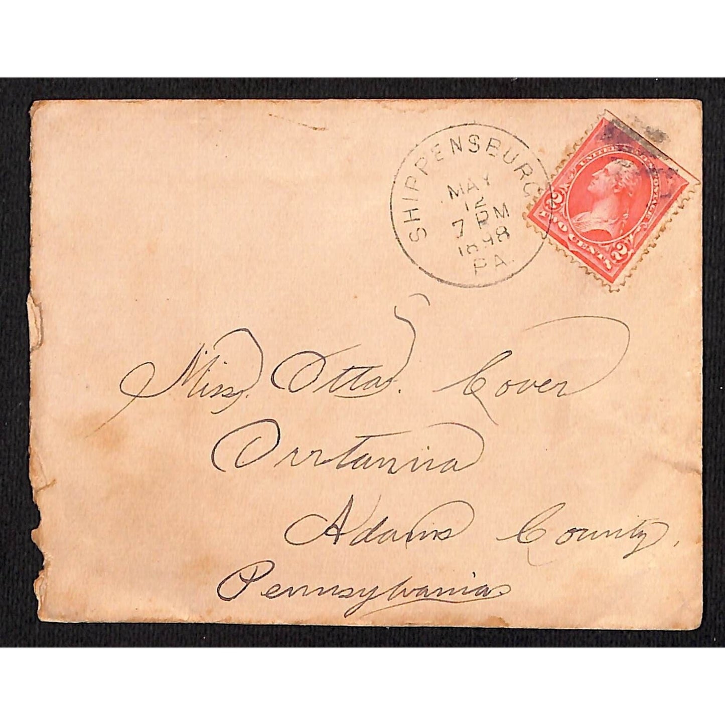 1898 Shippensburg, PA Postmark Cover "Miss. Otay Cover" ? Crossed Flags
