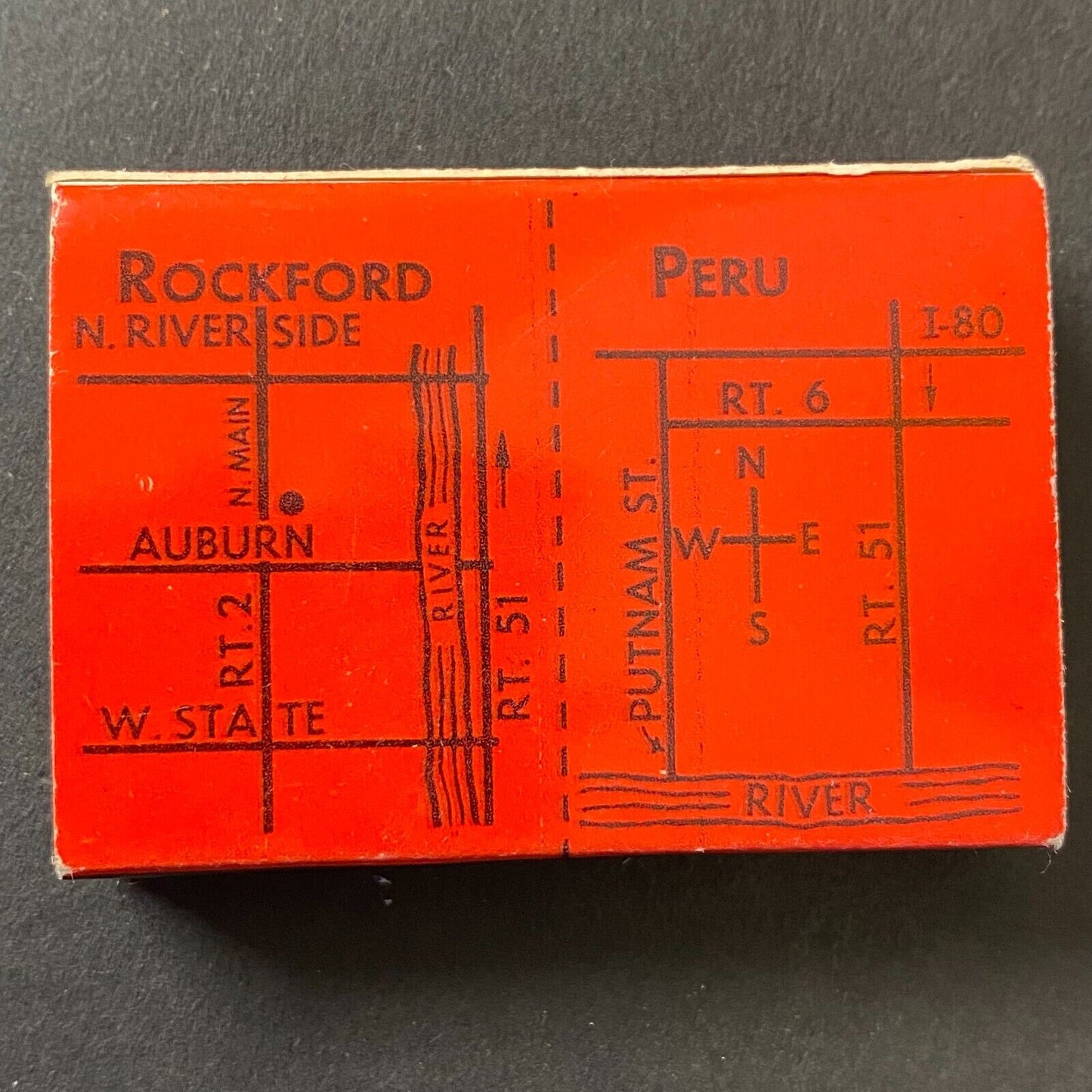 Red Door Inn Restaurant Rockford & Peru, IL c1970's-80s Matchbox w/ Map