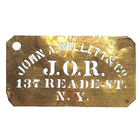 John A. Willett & Co* 137 Reade NYC Brass Stencil Crate c1880's-1920 3" x 5.5"