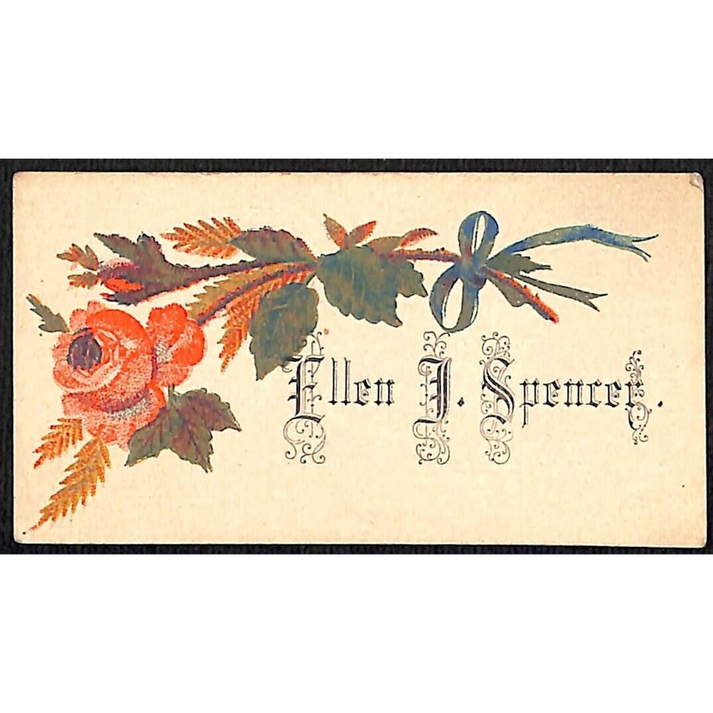 "Ellen J. Spencer" Victorian Calling Greeting Card - Floral Rose