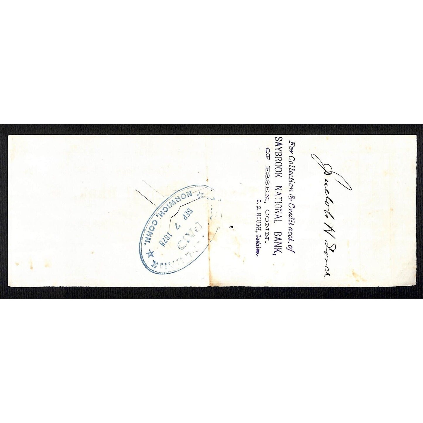 James A. Bill* 1875 Thames National Bank Lyme CT on Rev Stamp Check Stock (#32)