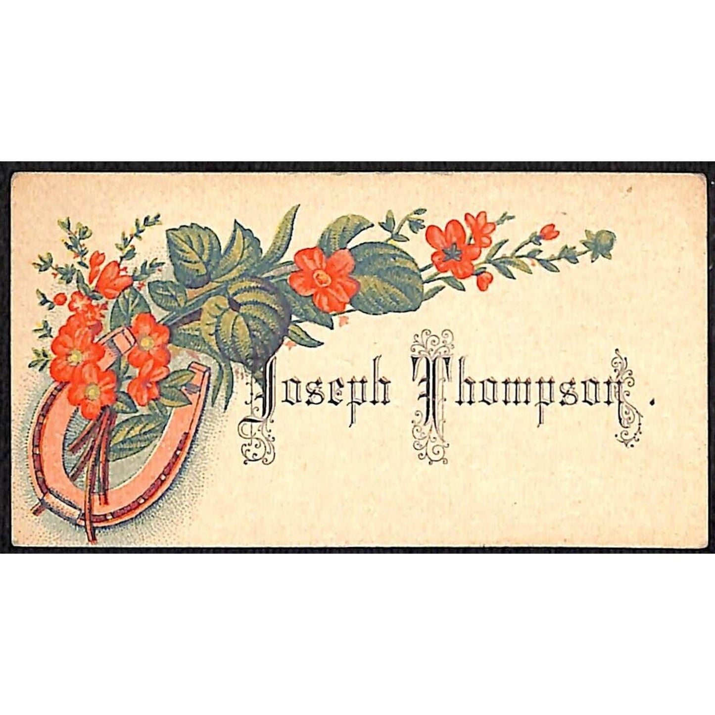 "Joseph Thompson" Victorian Calling Greeting Card - Floral w/ Horseshoe